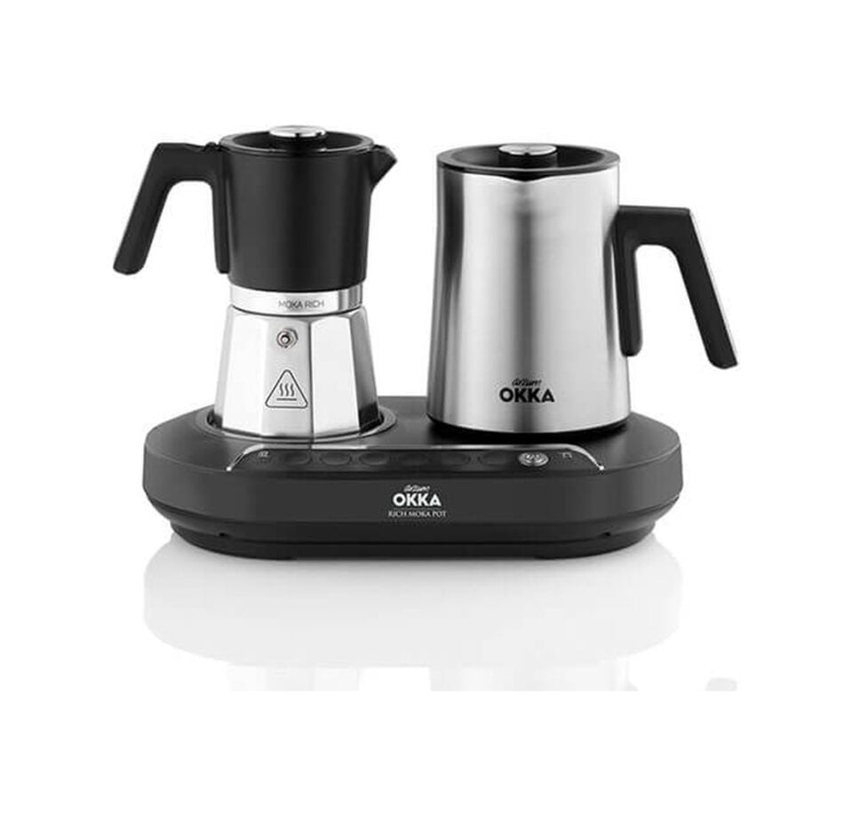 Arzum OK0027 Okka Rich Moka Pot Karıştırıcılı Metal İtalyan ve Türk Kahve Makinesi Krom Inox - Siyah