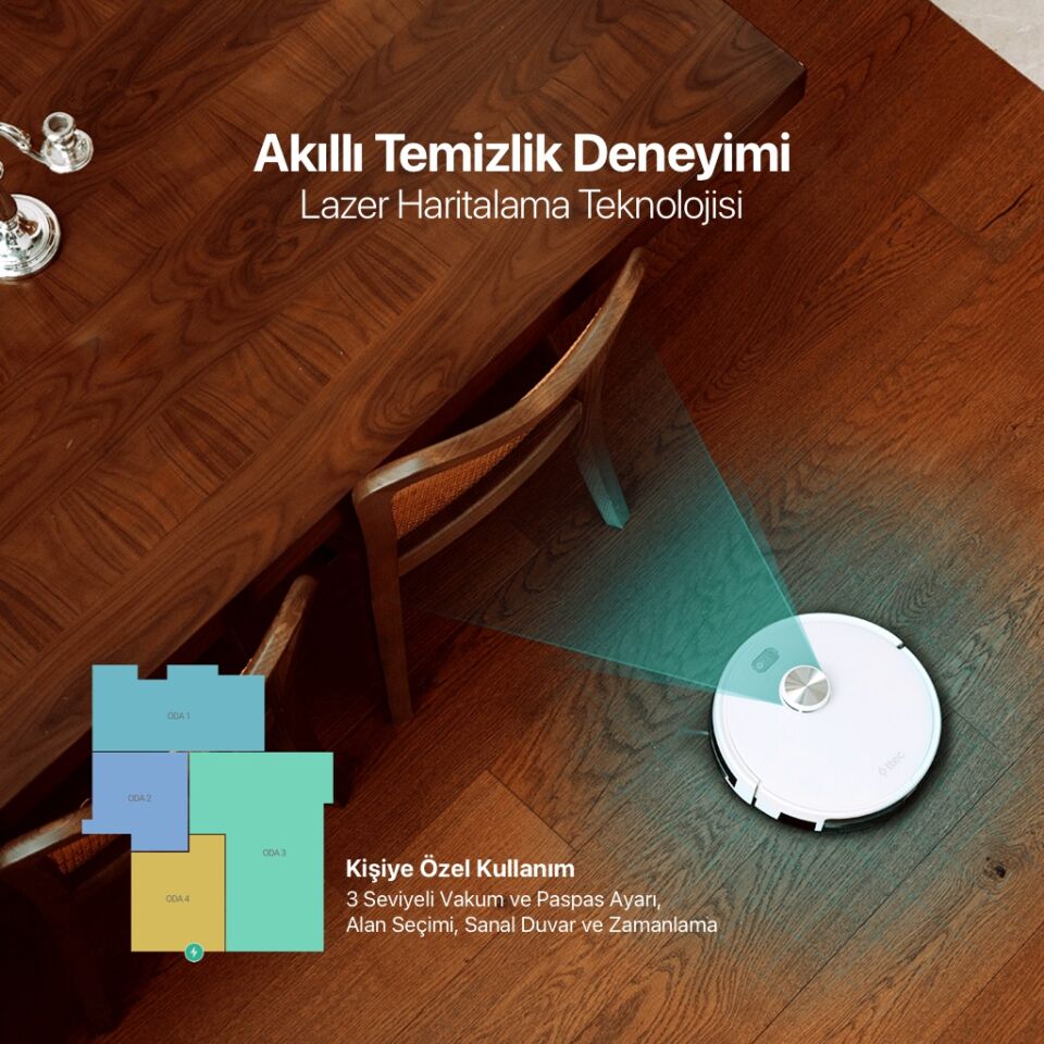 ttec Robi Pro LaserIQ Teknolojili Akıllı Robot Süpürge ve Paspas
