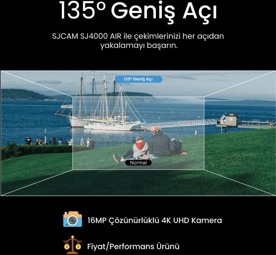SJCAM SJ4000 Air WiFi 4K UHD 16MP 2” Geniş Ekran H.264 900mAh 30 Metre Su Geçirmez Aksiyon Kamerası Siyah