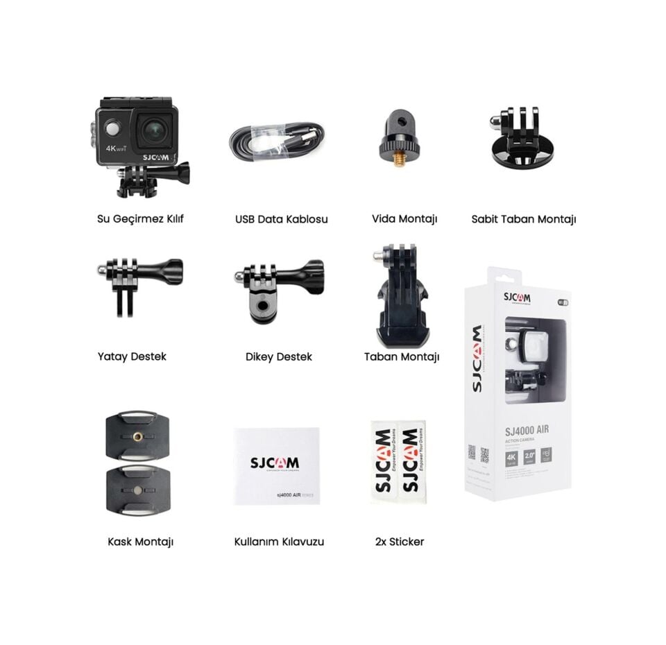 SJCAM SJ4000 Air WiFi 4K UHD 16MP 2” Geniş Ekran H.264 900mAh 30 Metre Su Geçirmez Aksiyon Kamerası Siyah