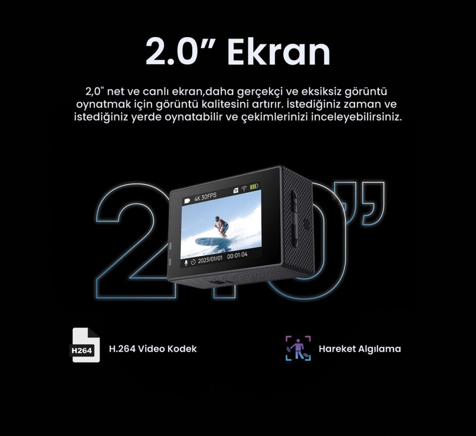SJCAM SJ4000 Air WiFi 4K UHD 16MP 2” Geniş Ekran H.264 900mAh 30 Metre Su Geçirmez Aksiyon Kamerası Siyah