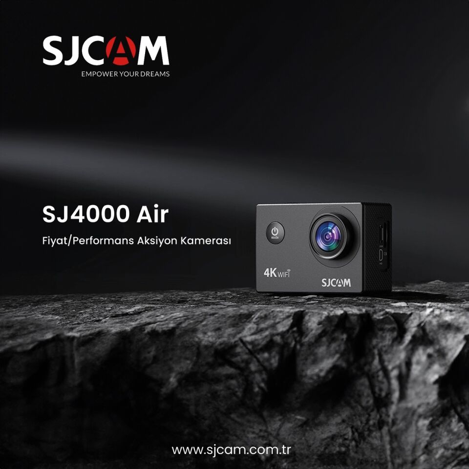 SJCAM SJ4000 Air WiFi 4K UHD 16MP 2” Geniş Ekran H.264 900mAh 30 Metre Su Geçirmez Aksiyon Kamerası Siyah