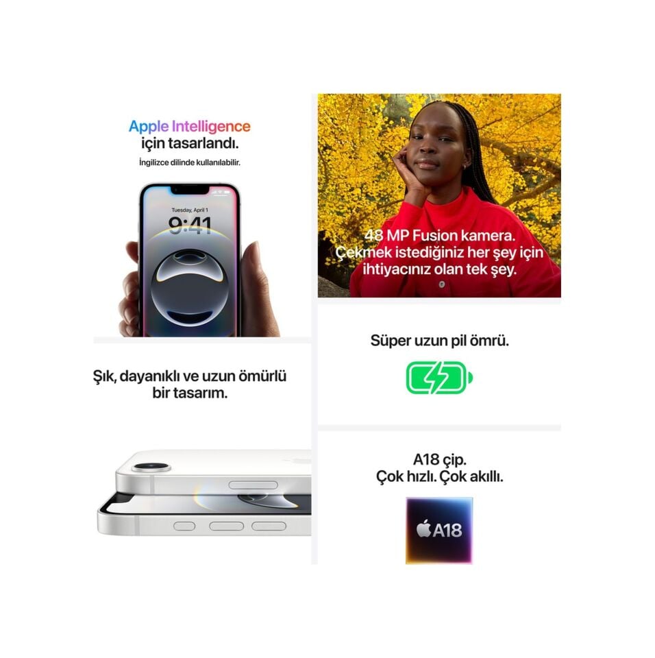 Apple iPhone 16E 128 GB (Apple Türkiye Garantili) Beyaz 128 GB