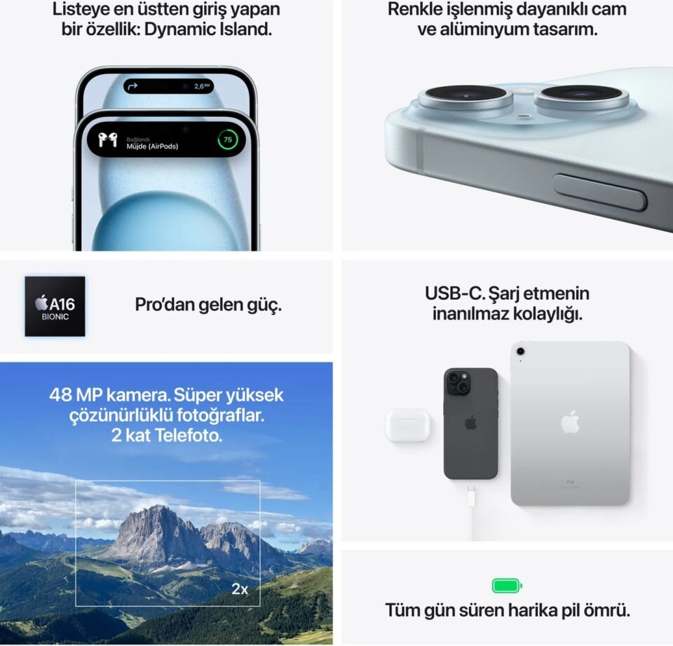 Apple iPhone 15 128 GB (Apple Türkiye Garantili) Mavi 128 GB