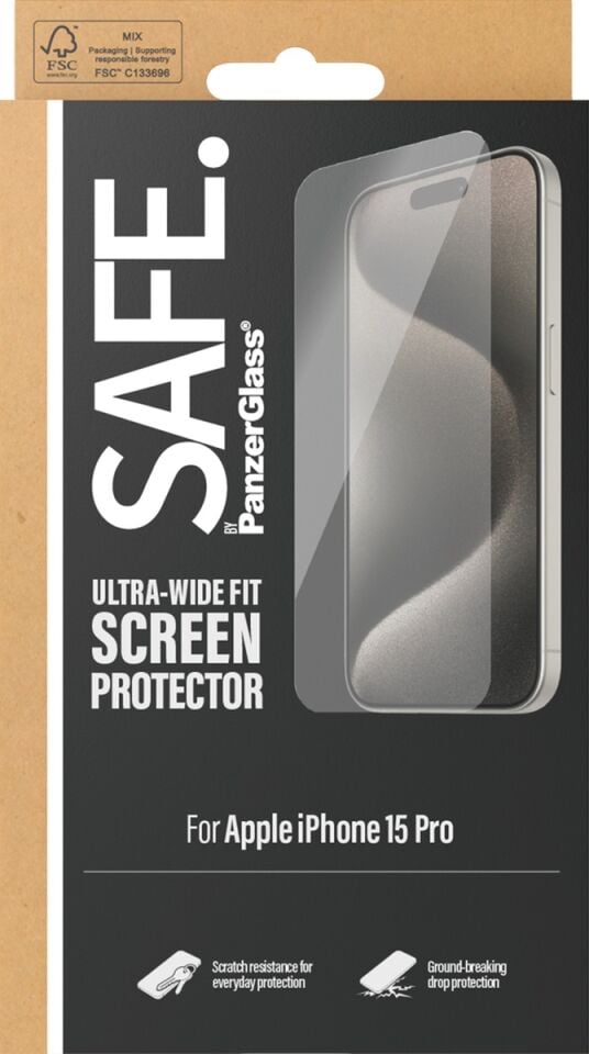 Safe. By Panzerglass Apple iPhone 15 Pro Uyumlu Ultra-wide Fit Çerçeve Aparatlı Tam Koruma Ekran Koruyucu