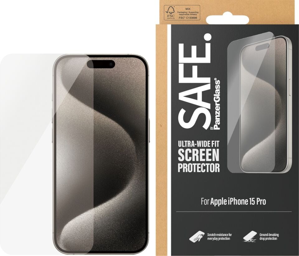 Safe. By Panzerglass Apple iPhone 15 Pro Uyumlu Ultra-wide Fit Çerçeve Aparatlı Tam Koruma Ekran Koruyucu