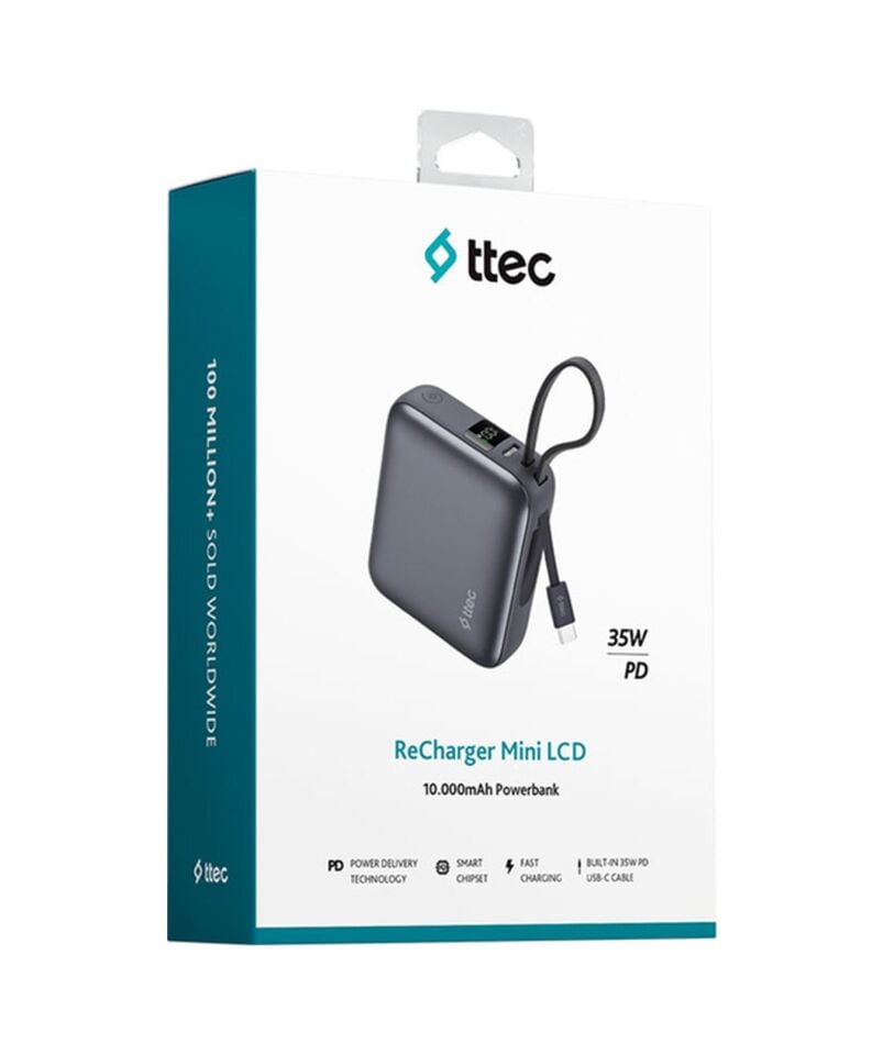 Ttec 2BB232GR Recharger Mini LCD 10.000 mAh PD 35W USB-C Dahili Kablolu Taşınabilir Hızlı Şarj Aleti