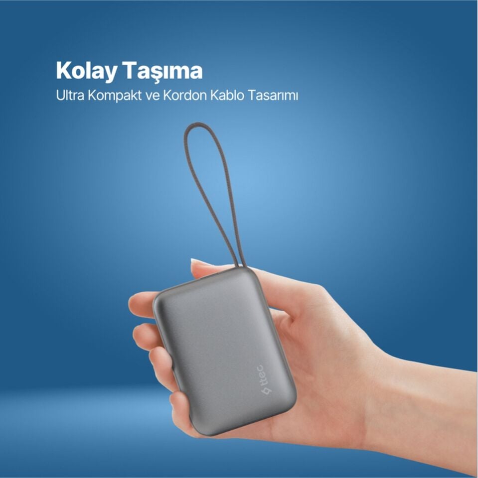 Ttec 2BB232GR Recharger Mini LCD 10.000 mAh PD 35W USB-C Dahili Kablolu Taşınabilir Hızlı Şarj Aleti