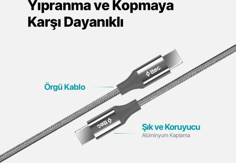 Alumicable Usb-c - Usb-c 300cm 65w Pd/qc Hızlı Şarj/data Kablosu Uzay Grisi 2dk52ug