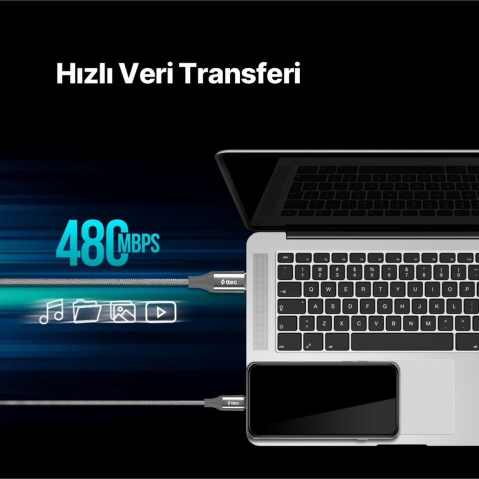 Alumicable Usb-c - Usb-c 300cm 65w Pd/qc Hızlı Şarj/data Kablosu Uzay Grisi 2dk52ug