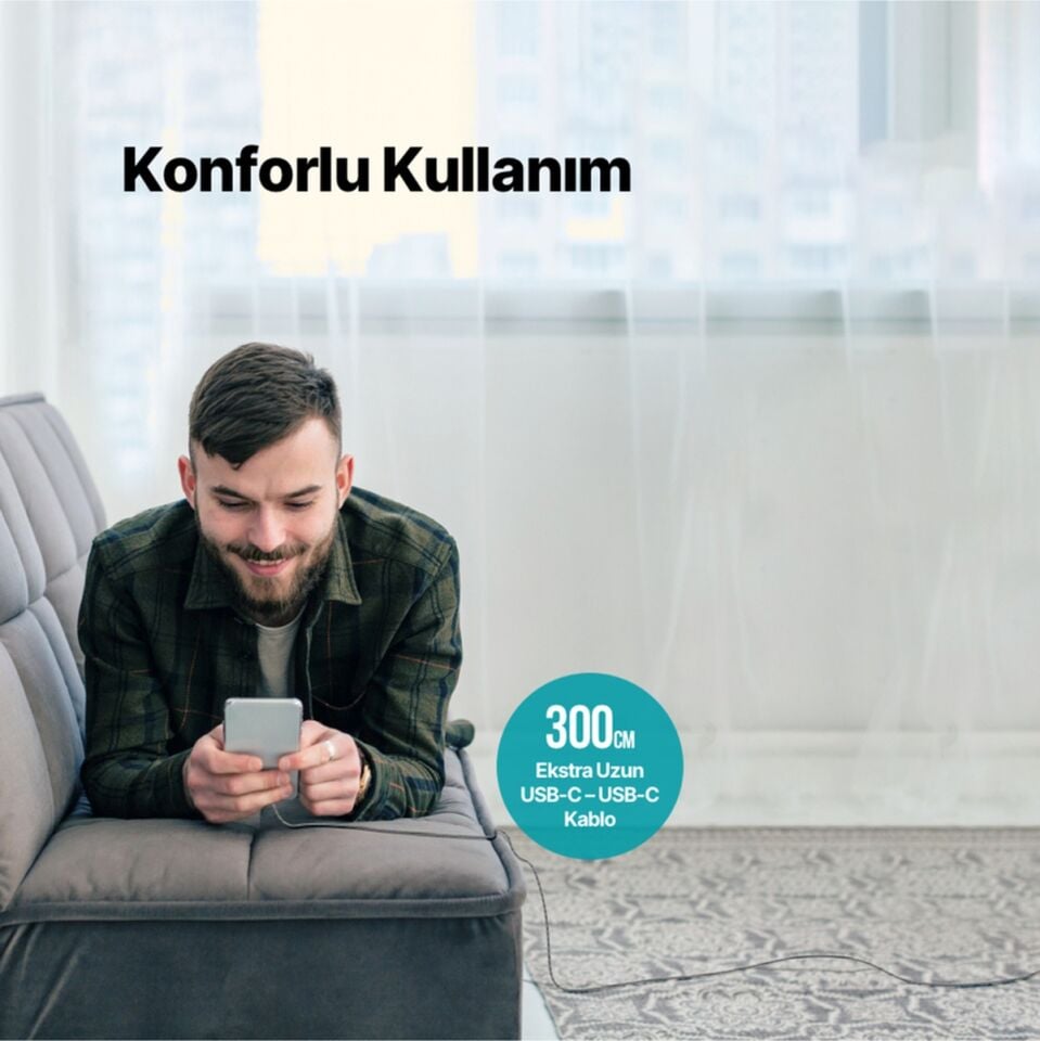 Alumicable Usb-c - Usb-c 300cm 65w Pd/qc Hızlı Şarj/data Kablosu Uzay Grisi 2dk52ug