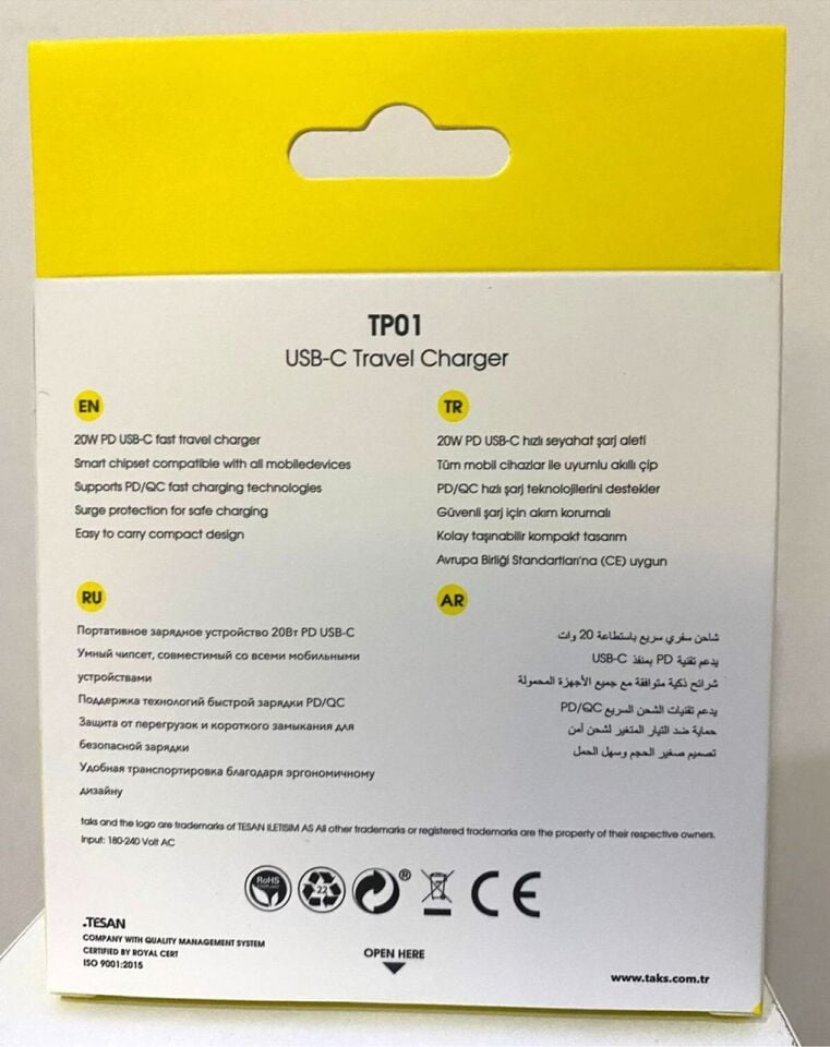 5tp01b Taks Tp01 20w Pd Usb-c Seyahat Hızlı Şarj Aleti Beyaz