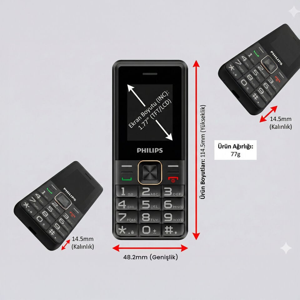 Philips E6105 4g Çift Sim Kartlı Tuşlu Cep Telefonu Siyah Siyah