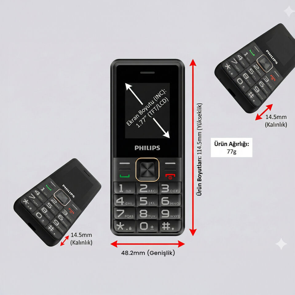 Philips E6105 4g Çift Sim Kartlı Tuşlu Cep Telefonu Siyah Siyah