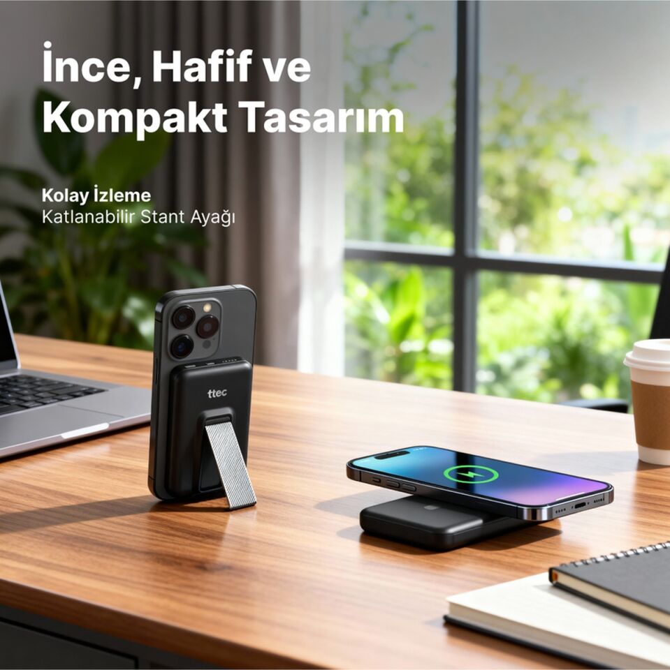 Ttec 2BB239 Recharger M 5.000 mAh Magsafe Uyumlu PD 20W Stantlı Kablosuz Taşınabilir Hızlı Şarj Aleti
