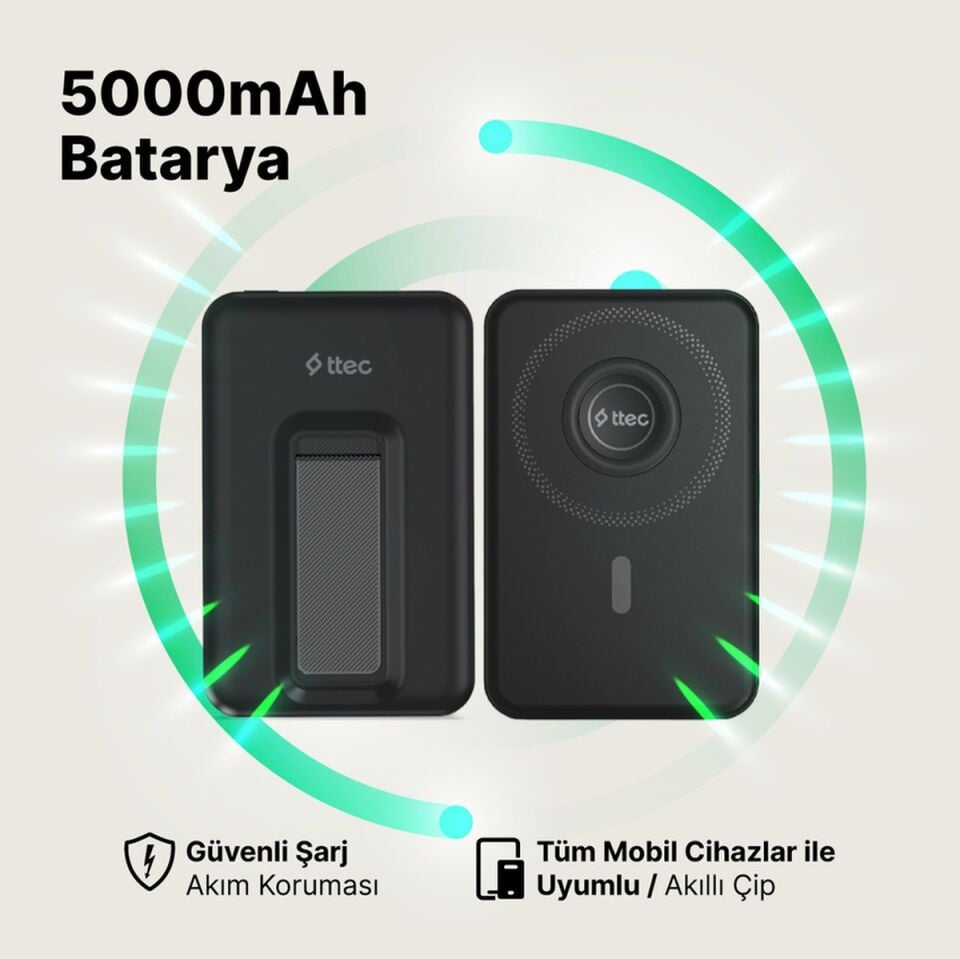 Ttec 2BB239 Recharger M 5.000 mAh Magsafe Uyumlu PD 20W Stantlı Kablosuz Taşınabilir Hızlı Şarj Aleti
