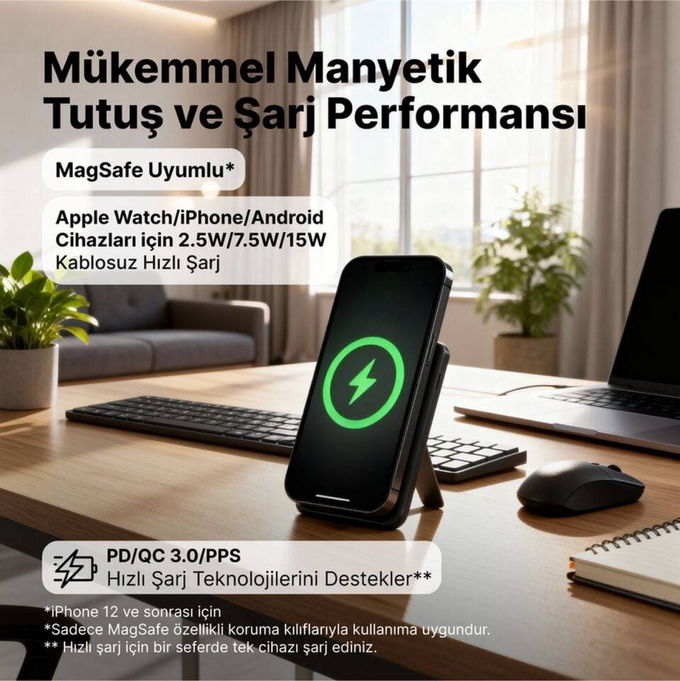 Ttec 2BB239 Recharger M 5.000 mAh Magsafe Uyumlu PD 20W Stantlı Kablosuz Taşınabilir Hızlı Şarj Aleti