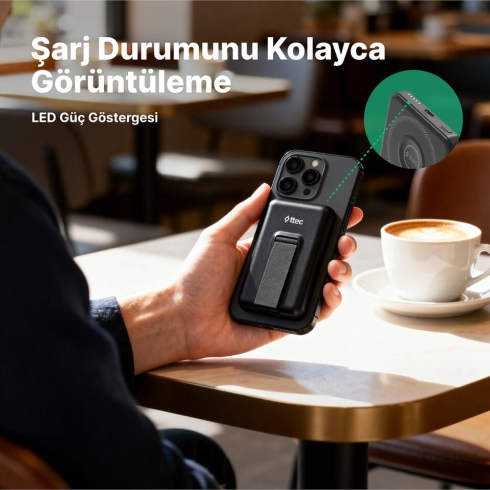 Ttec 2BB239 Recharger M 5.000 mAh Magsafe Uyumlu PD 20W Stantlı Kablosuz Taşınabilir Hızlı Şarj Aleti