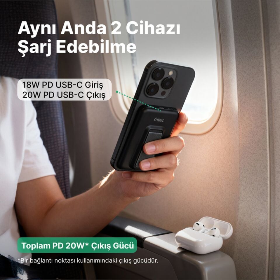 Ttec 2BB239 Recharger M 5.000 mAh Magsafe Uyumlu PD 20W Stantlı Kablosuz Taşınabilir Hızlı Şarj Aleti