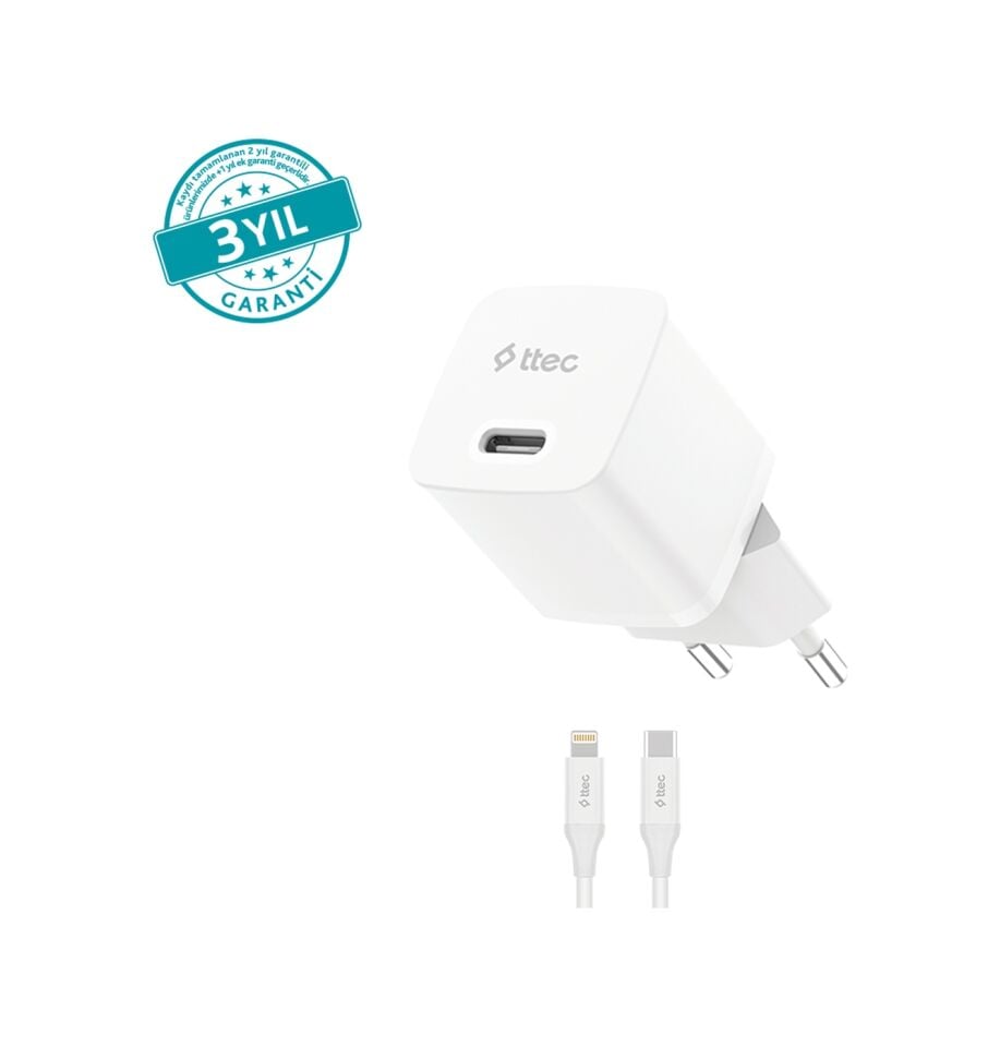 Ttec Smartcharger Gan 30w Pd Seyahat Hızlı Şarj Aleti + Usb-c - Lightning 150 Cm Kablo 2scp03lb