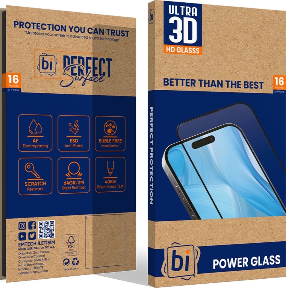 Bi 3d Power Glass Apple Uyumlu   iPhone 16 Pro Max Ekran Koruyucu
