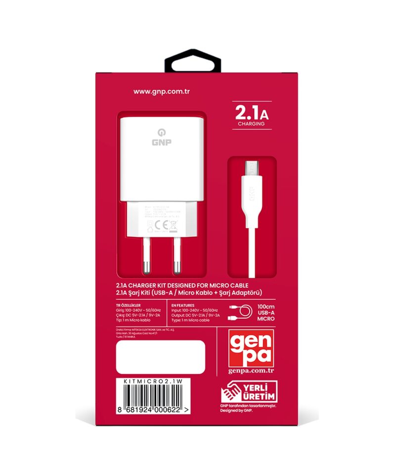 GNP 2.1 Mah Micro USB Kablo Ve Şarj Cihazı