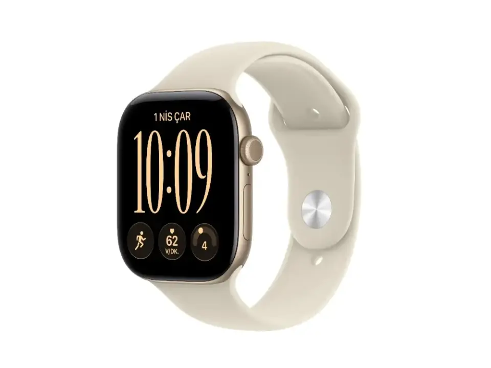 Apple Watch Series 12 GPS 46 mm Alüminyum Kasa ve Spor Kordon - M/L Uçuk Altın Rengi