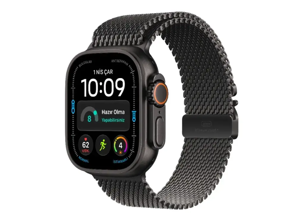 Apple Watch Ultra 4 GPS + Cellular 49 mm Titanyum Kasa ve Milanese Loop - Medium - Siyah