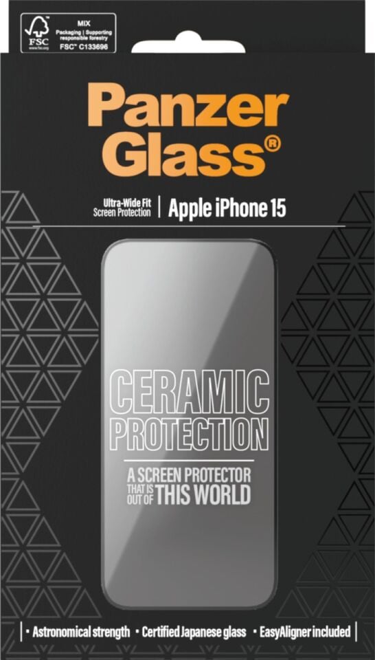 Panzerglass Apple Uyumlu iPhone 15 Ultra-wide Fit Tam Koruma Çerçeve Aparatlı Seramik Ekran Koruyucu