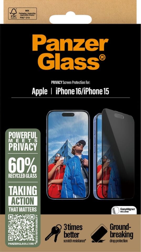 Panzerglass Apple Uyumlu iPhone 16 15 Ultra-wide Fit Gizli/hayalet Çerçeve Aparatlı Ekran Koruyucu