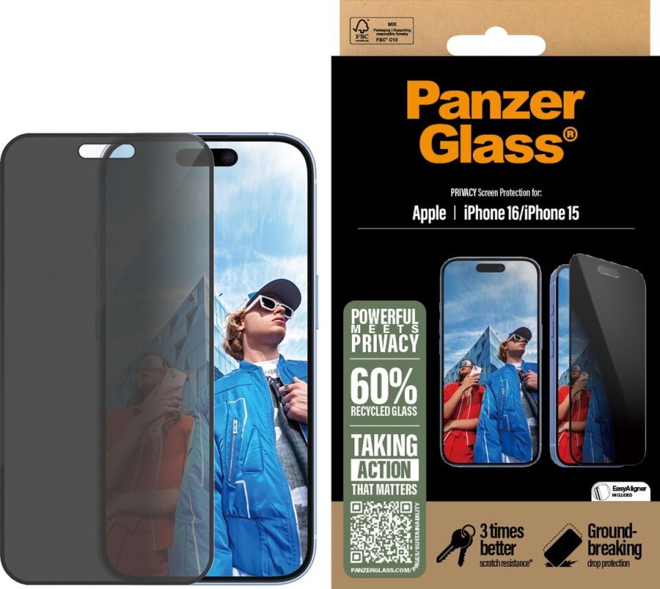 Panzerglass Apple Uyumlu iPhone 16 15 Ultra-wide Fit Gizli/hayalet Çerçeve Aparatlı Ekran Koruyucu