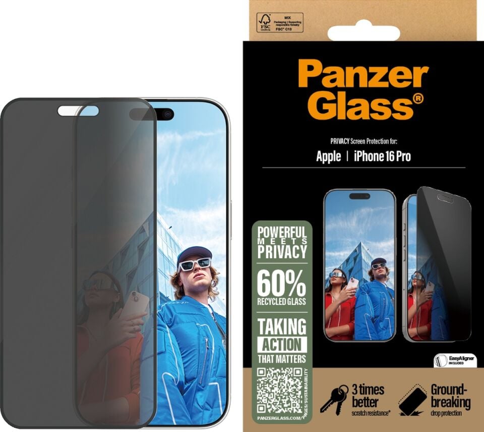 Panzerglass Apple Uyumlu iPhone 16 Pro Ultra-wide Fit Tam Koruma Gizli/hayalet Çerçeve Aparatlı Ekran Koruyucu