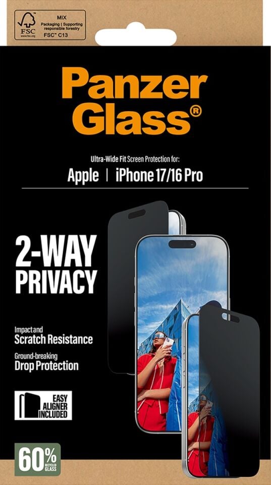 Panzerglass Apple Uyumlu iPhone 17 16 Pro Ultra wide Fit Çerçeve Aparatlı 2 Yönlü Gizli hayalet Ekranlı Koruyucu