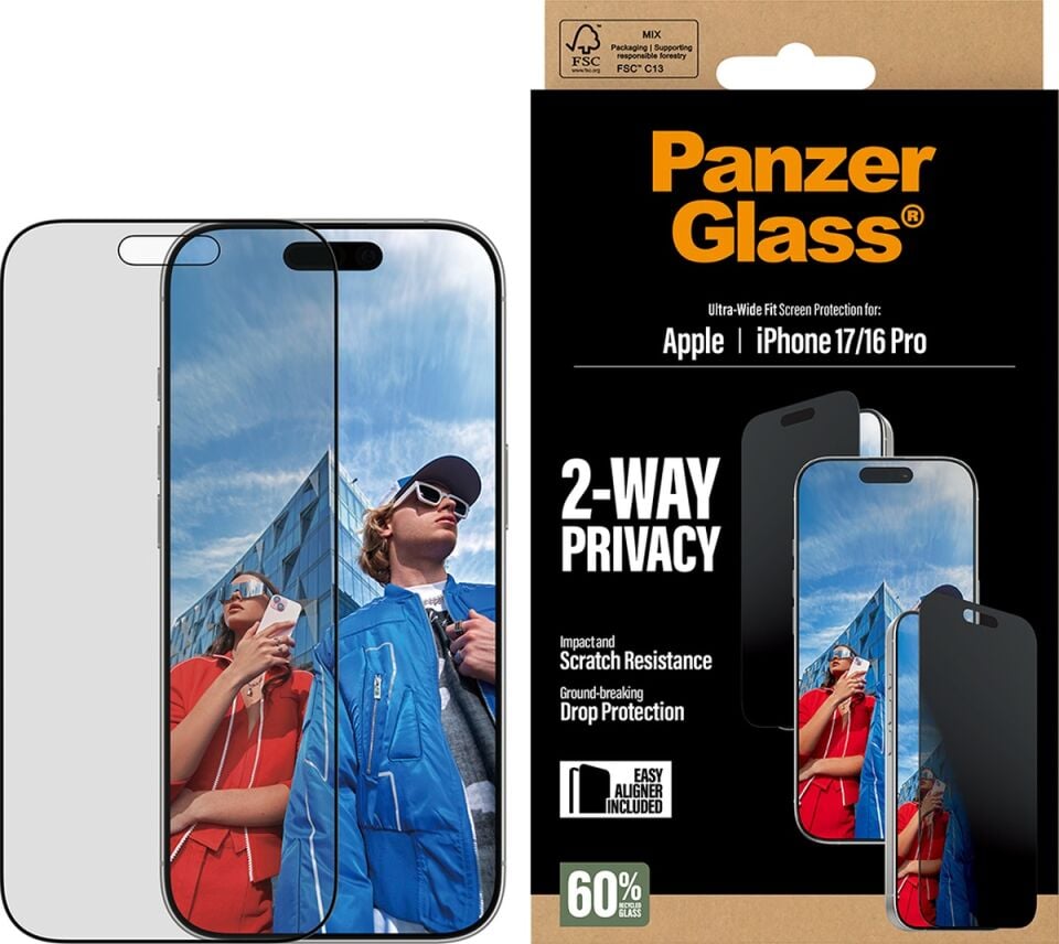 Panzerglass Apple Uyumlu iPhone 17 16 Pro Ultra wide Fit Çerçeve Aparatlı 2 Yönlü Gizli hayalet Ekranlı Koruyucu