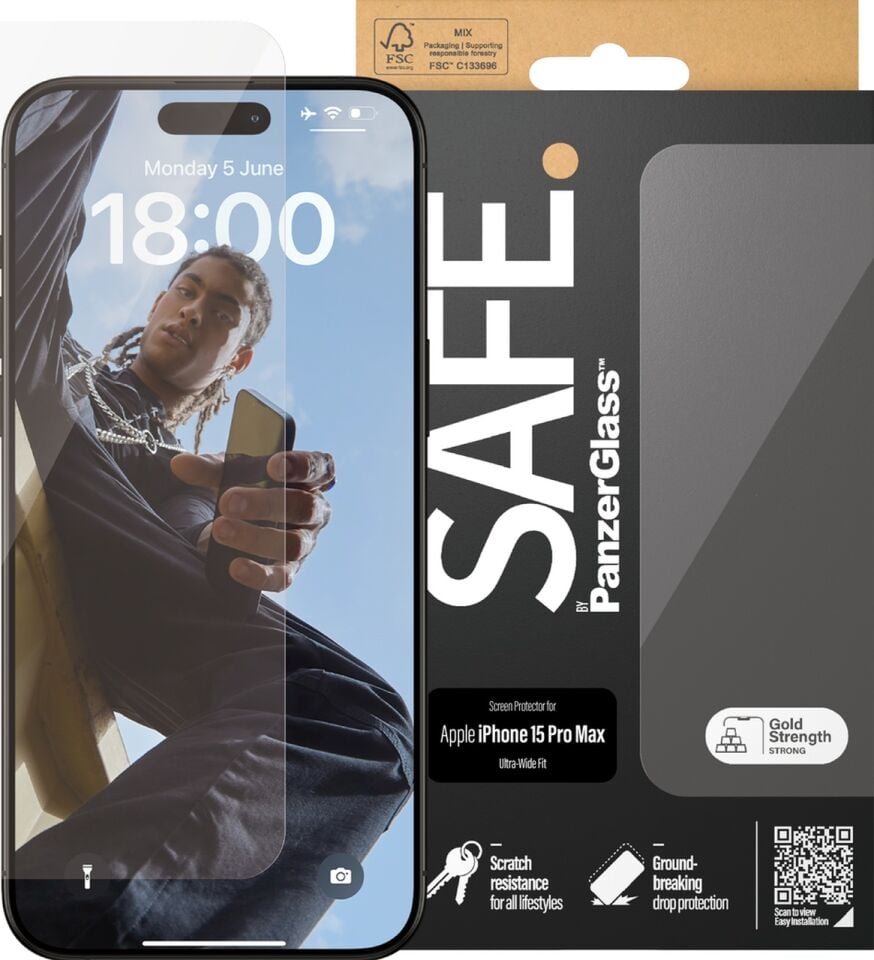 Safe By Panzerglass Apple Uyumlu iPhone 15 Pro Max Ultra wide Fit Çerçeve Aparatlı Tam Koruma Ekran Koruyucu