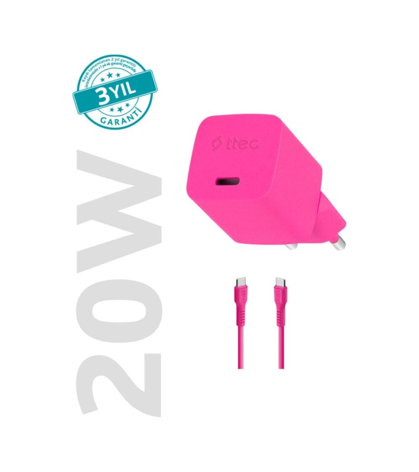 Smartcharger Gan 20w Pd Seyahat Hızlı Şarj Aleti + Usb-c - Usb-c 3a Kablo Neon 2scg20cn