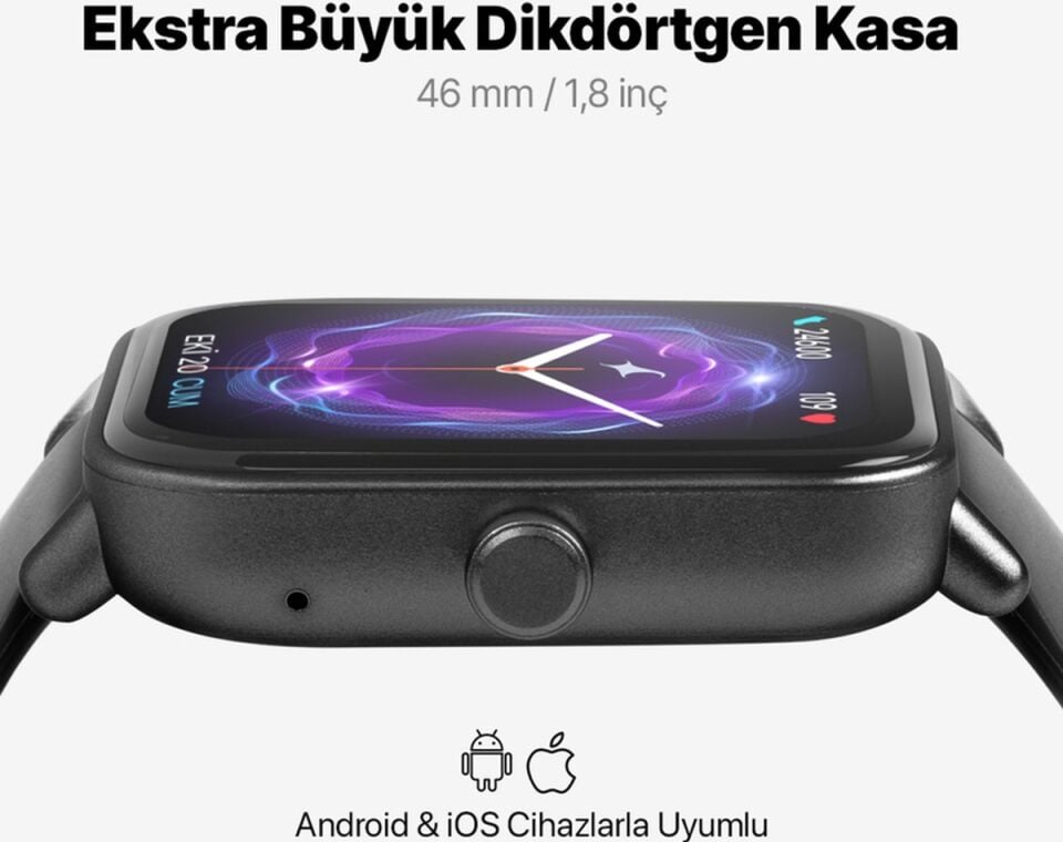 Ttec 2SW01 Tempus 46 MM TFT Ekranlı Dikdörtgen Kasa Akıllı Saat Siyah