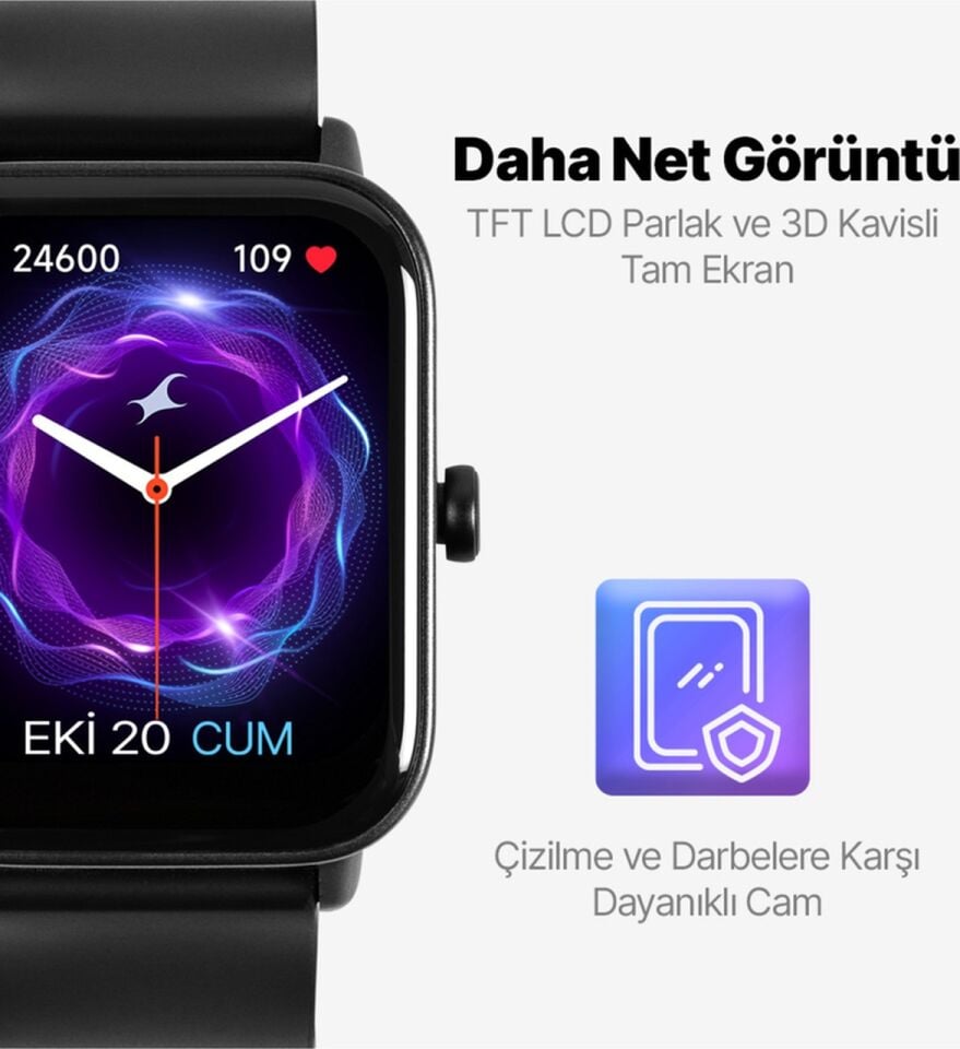 Ttec 2SW01 Tempus 46 MM TFT Ekranlı Dikdörtgen Kasa Akıllı Saat Siyah