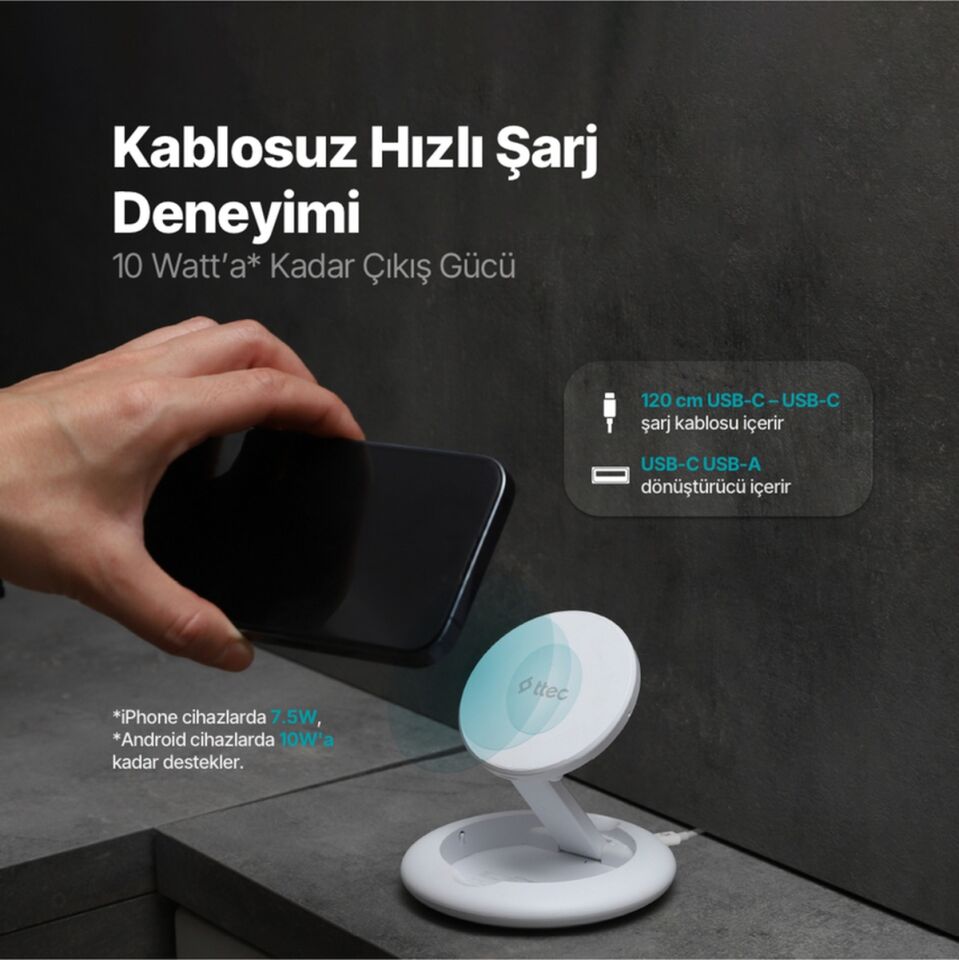 Ttec AirCharger Up M MagSafe Uyumlu Kablosuz Hızlı Şarj Standı