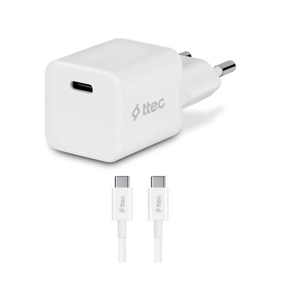 Ttec Smartcharger 20W PD Seyahat Hızlı Şarj Aleti + USB-C - USB-C - Type-C 3A Kablo Beyaz