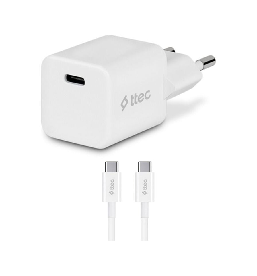 Ttec Smartcharger 20W PD Seyahat Hızlı Şarj Aleti + USB-C - USB-C - Type-C 3A Kablo Beyaz