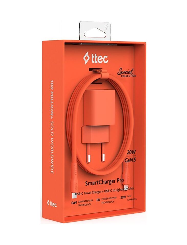Ttec Smartcharger Gan 20w Pd Seyahat Hızlı Şarj Aleti + Usb-c - Lightning 120cm Kablo Neon 2scg20ln