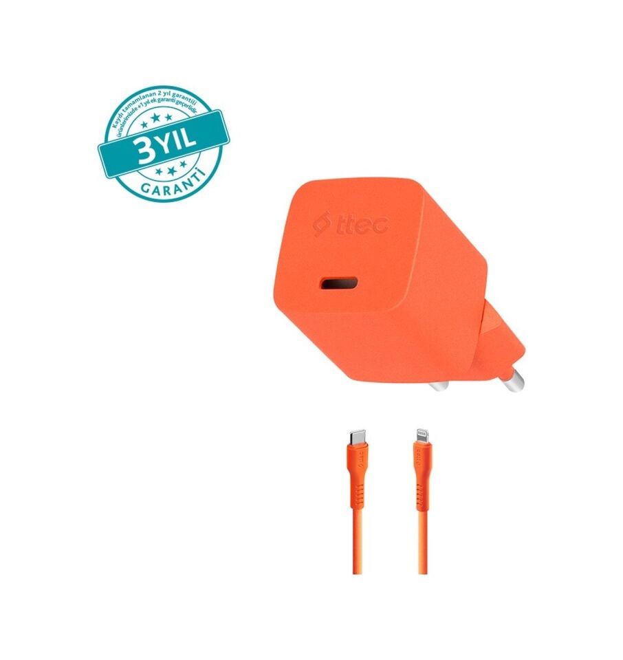 Ttec Smartcharger Gan 20w Pd Seyahat Hızlı Şarj Aleti + Usb-c - Lightning 120cm Kablo Neon 2scg20ln