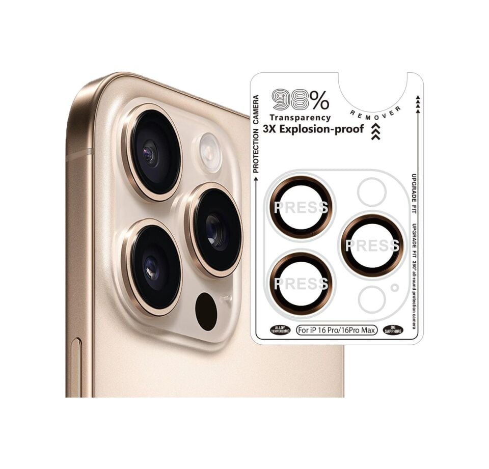 Bi Metal Ring Apple Uyumlu iPhone 16 Pro/16 Pro Max Çöl Titanyumu Kamera Koruyucu