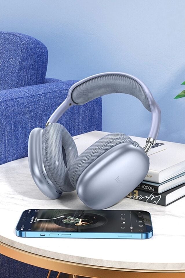 Hoco W35 Air Light Aux Destekli Bluetooth 5.3 Kablosuz Kulak Üstü Kulaklık Mavi