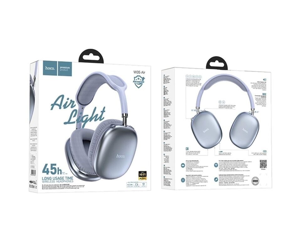 Hoco W35 Air Light Aux Destekli Bluetooth 5.3 Kablosuz Kulak Üstü Kulaklık Mavi