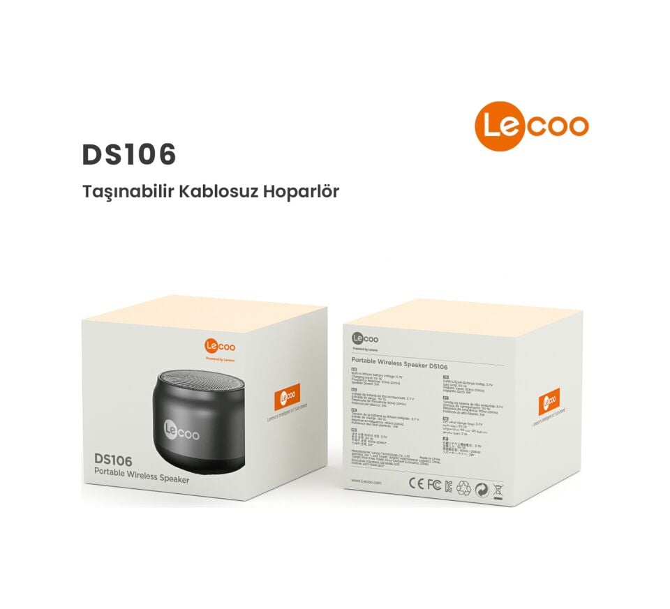 Lecoo DS106 Kablosuz Bluetooth 5.0 3W Taşınabilir Ses Bombası Stereo Hoparlör Siyah