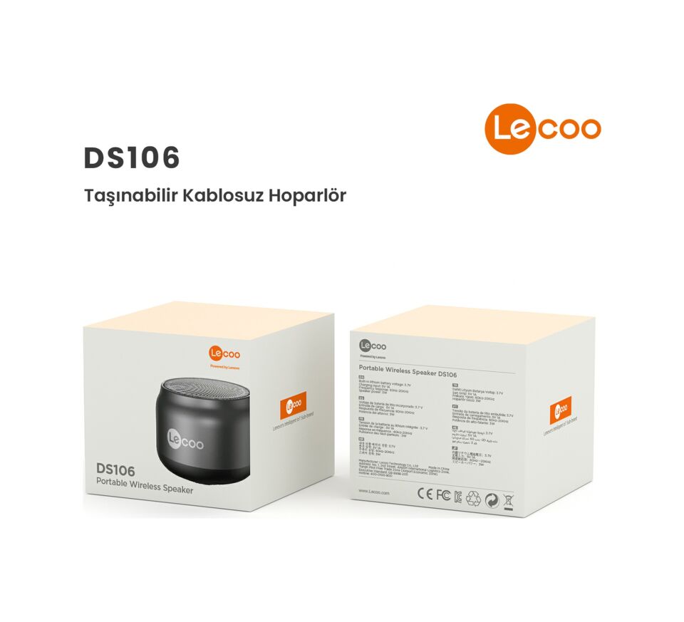 Lecoo DS106 Kablosuz Bluetooth 5.0 3W Taşınabilir Ses Bombası Stereo Hoparlör Siyah