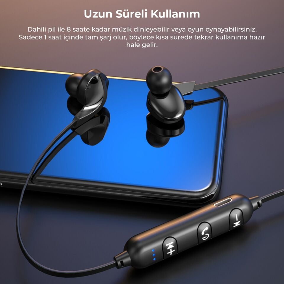 Lecoo ES204 Boyun Bantlı Kablosuz Bluetooth 5.0 Mikrofonlu Kulak İçi Kulaklık Siyah