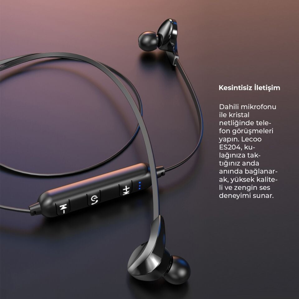 Lecoo ES204 Boyun Bantlı Kablosuz Bluetooth 5.0 Mikrofonlu Kulak İçi Kulaklık Siyah